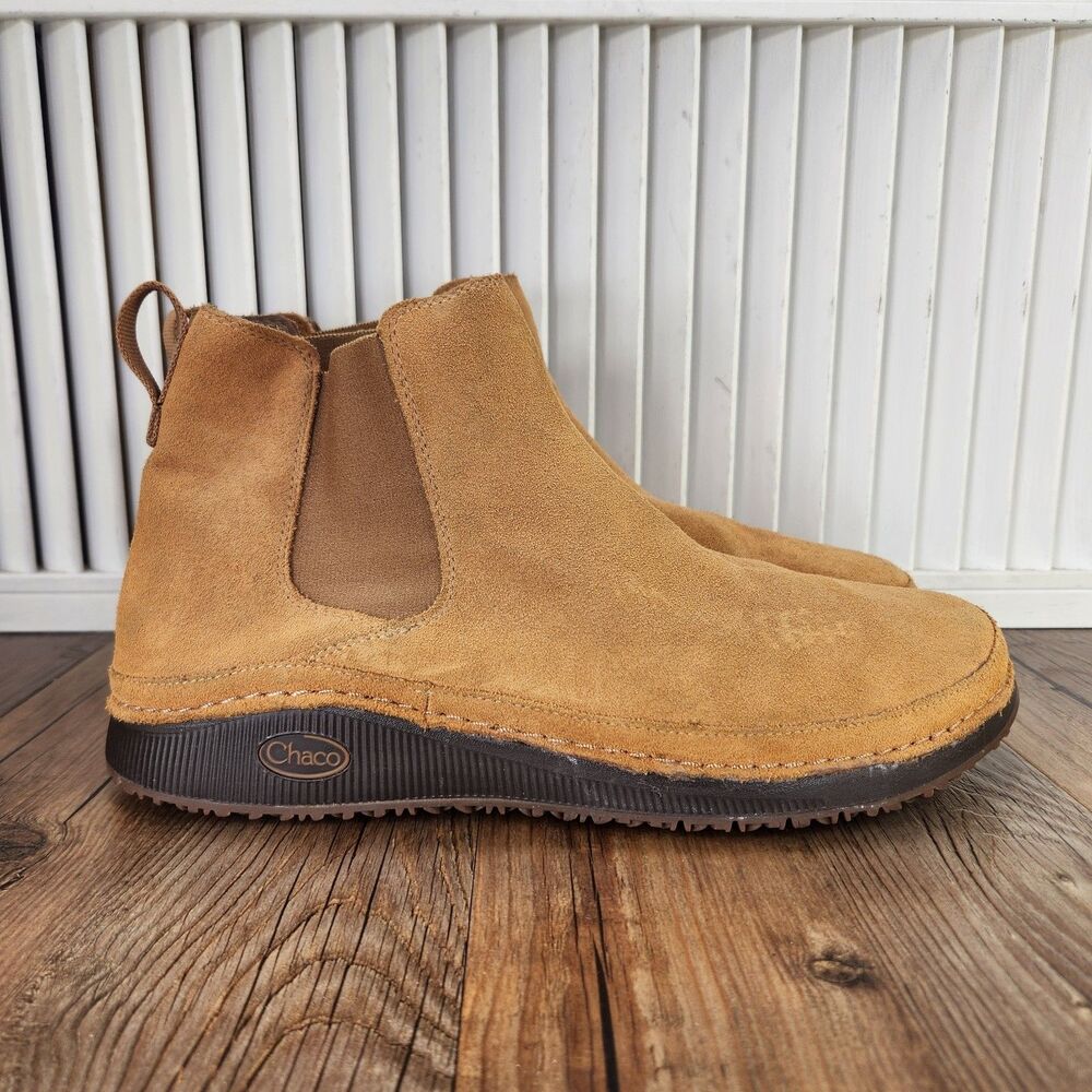 Chaco Paonia Chelsea Boots Womens Sz 11 Caramel Brown Suede Pull On Ankle Bootie